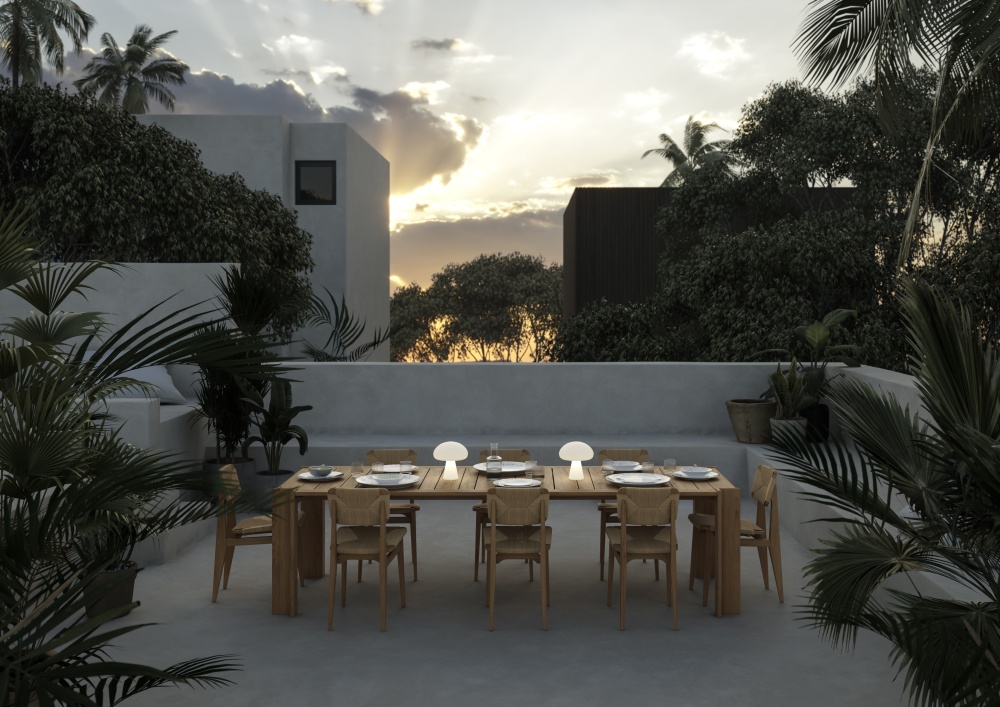 Gubi Atmosfera dining table outdoor with C dining chair outdoor