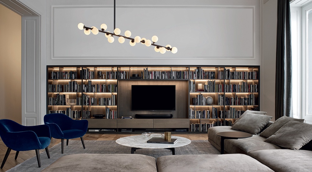 Poliform Wall system with Mad chair, Westside sofa and Tribeca coffee table