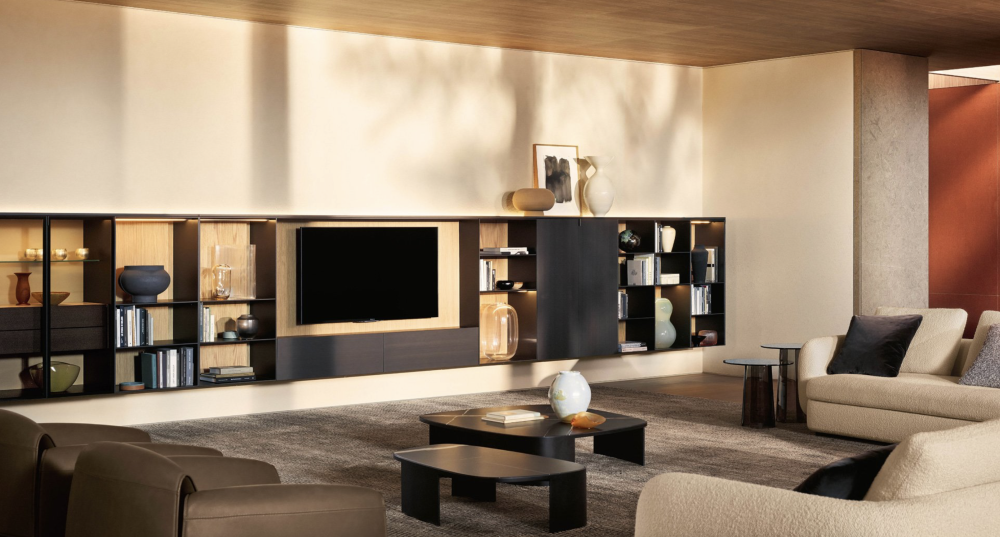 Poliform Code system with Le Club armchairs, Koishi coffee tables and Saint- Germain sofa