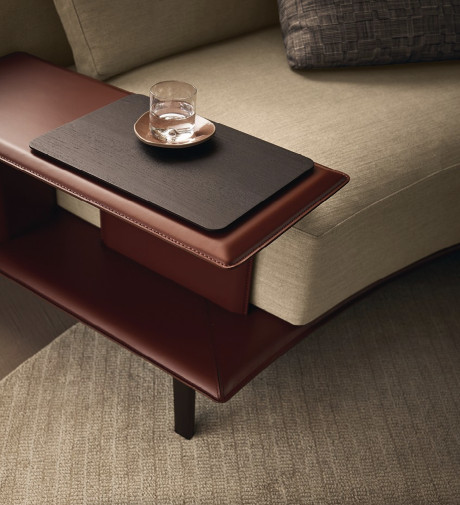 Poliform Brera sofa with armrest in hide leather