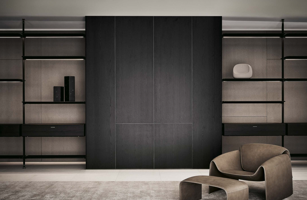 Poliform architectural Surface and Lexington system, with Le Club armchair and ottoman