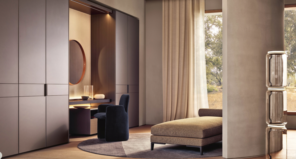 Poliform Senzafine wardrobes with thick shelve and Guest chair