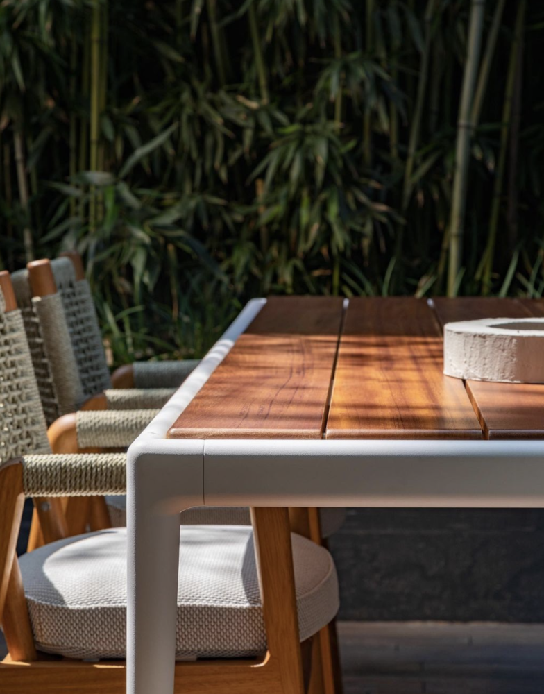 Flexform Ortigia outdoor dining chairs and Pico outdoor dining table