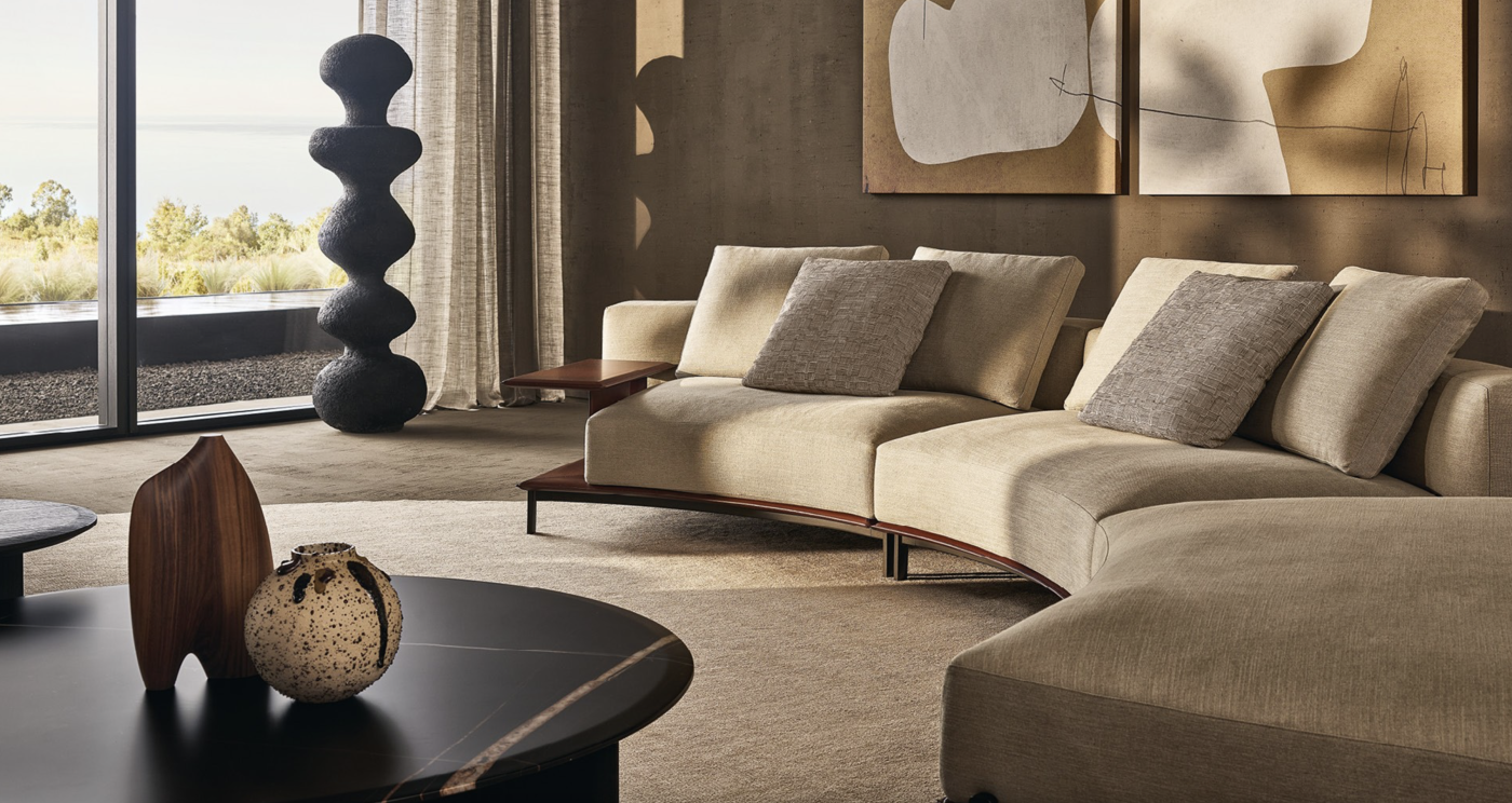 Poliform Brera sofa and Mush coffee table